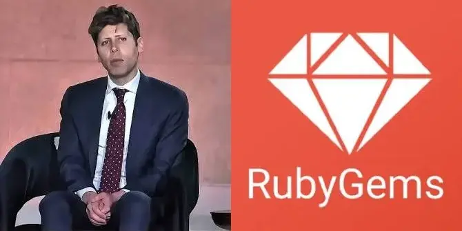 Sam Altman ao lado do logotipo do RubyGems