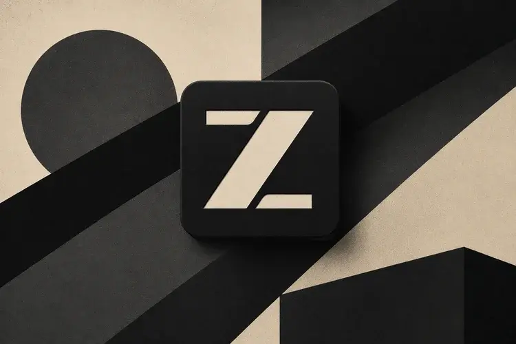 Logotipo da Z.AI em fundo geométrico preto e bege